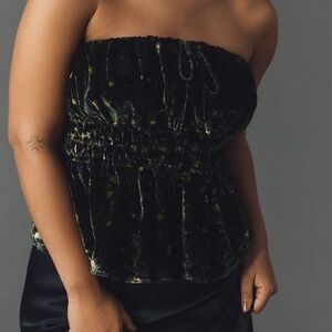 Anthropologie Somerset Strapless Blouse, Green Floral XL NWT